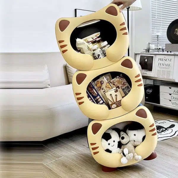 Contemporary Creative PP Kids Cartoon Cat Nightstand 1-Storage Stackable For Bedside - Image 8