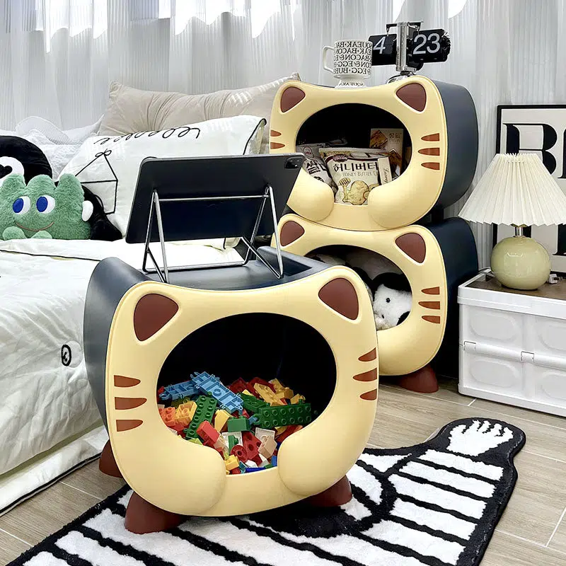 BS-Table-FX02655-3.jpg Contemporary Creative PP Kids Cartoon Cat Nightstand 1-Storage Stackable For Bedside - Image 1