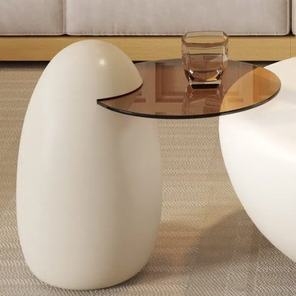 Contemporary Creative Fiberglass Tempered Glass Round Hemispherical Cat's Claw Coffee Table Set For Living Room - Image 4