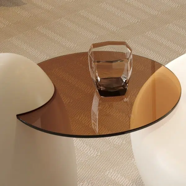 Contemporary Creative Fiberglass Tempered Glass Round Hemispherical Cat's Claw Coffee Table Set For Living Room - Image 10