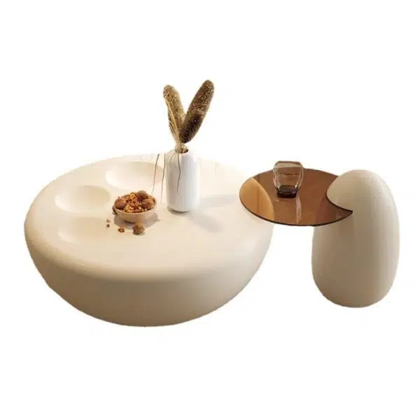 Contemporary Creative Fiberglass Tempered Glass Round Hemispherical Cat's Claw Coffee Table Set For Living Room - Image 12