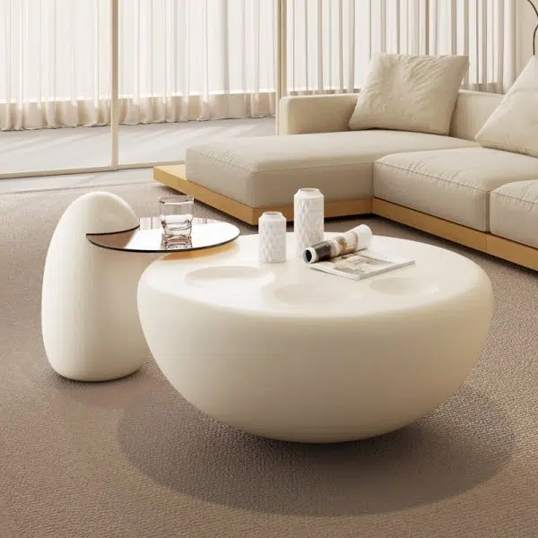 Contemporary Creative Fiberglass Tempered Glass Round Hemispherical Cat's Claw Coffee Table Set For Living Room - Image 2