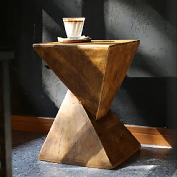 Contemporary Retro Magnesium Oxide Misaligned Triangle Wood Grain Geometric End Table 1-Tray For Bedroom - Image 5