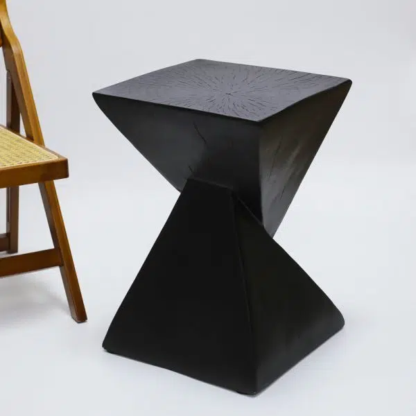Contemporary Retro Magnesium Oxide Misaligned Triangle Wood Grain Geometric End Table 1-Tray For Bedroom - Image 2