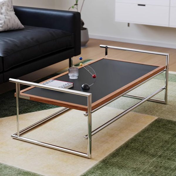 Contemporary Nordic Plank, Wood & Stainless Steel Rectangular Coffee Table With 90?? Flip Top For Living Room And Bedroom - Image 3