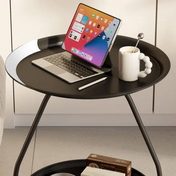 Contemporary Nordic Iron And Carbon Steel Round Side Table With 2-Tier Storage For Living Room And Bedroom - Image 16