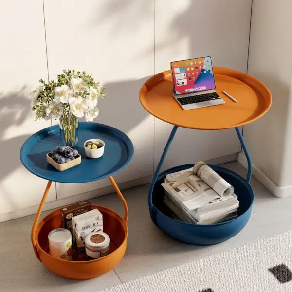 Contemporary Nordic Iron And Carbon Steel Round Side Table With 2-Tier Storage For Living Room And Bedroom - Image 2