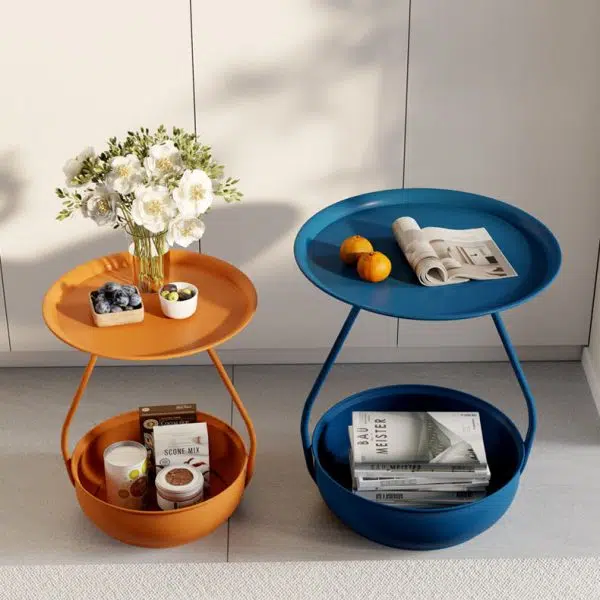 Contemporary Nordic Iron And Carbon Steel Round Side Table With 2-Tier Storage For Living Room And Bedroom - Image 7