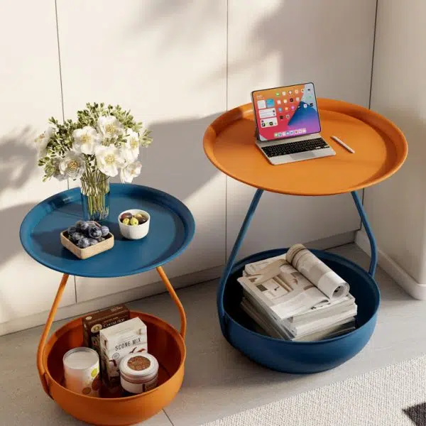 Contemporary Nordic Iron And Carbon Steel Round Side Table With 2-Tier Storage For Living Room And Bedroom - Image 8