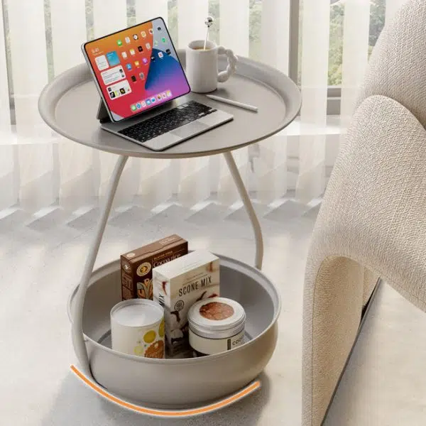 Contemporary Nordic Iron And Carbon Steel Round Side Table With 2-Tier Storage For Living Room And Bedroom - Image 14