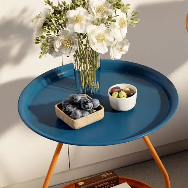 Contemporary Nordic Iron And Carbon Steel Round Side Table With 2-Tier Storage For Living Room And Bedroom - Image 15