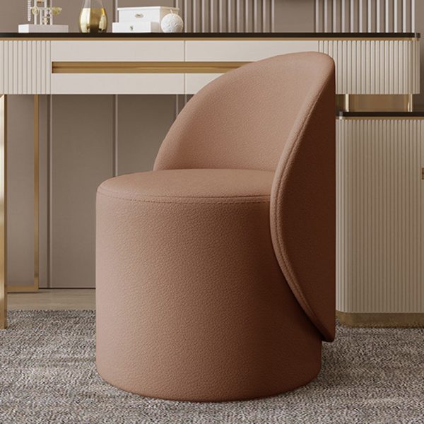 Contemporary Nordic Leather & Rubberwood Cylindrical Vanity Stool With Backrest & Swivel Function For Bedroom - Image 3