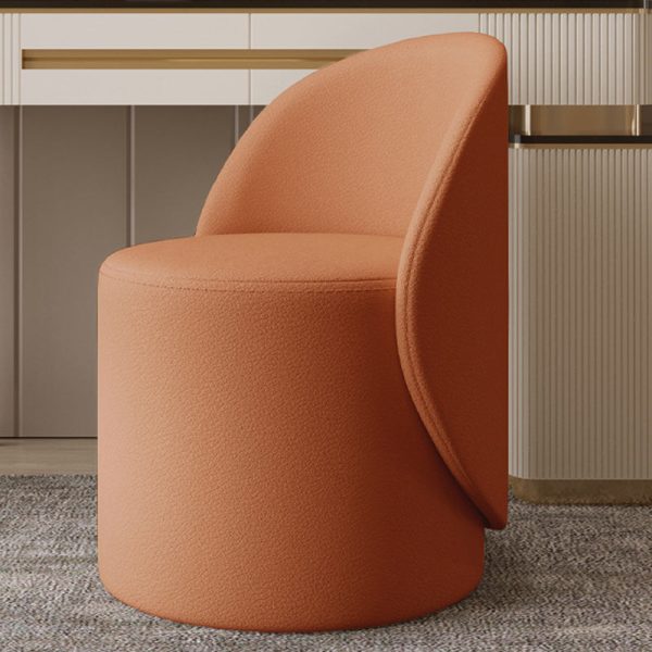 Contemporary Nordic Leather & Rubberwood Cylindrical Vanity Stool With Backrest & Swivel Function For Bedroom - Image 11