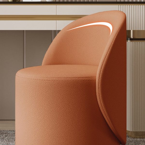 Contemporary Nordic Leather & Rubberwood Cylindrical Vanity Stool With Backrest & Swivel Function For Bedroom - Image 7