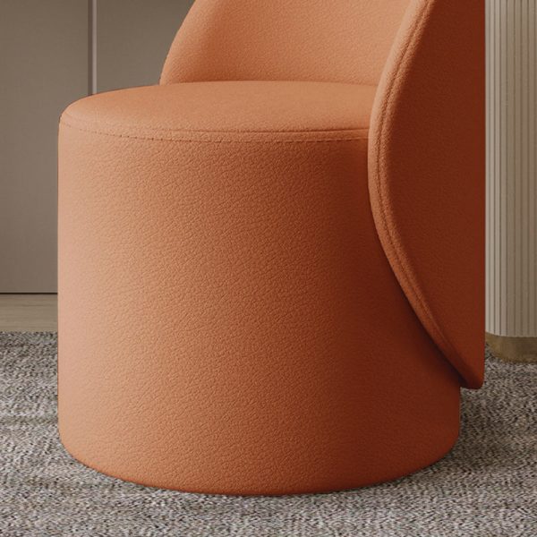 Contemporary Nordic Leather & Rubberwood Cylindrical Vanity Stool With Backrest & Swivel Function For Bedroom - Image 9