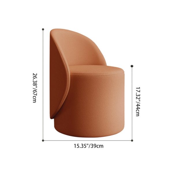Contemporary Nordic Leather & Rubberwood Cylindrical Vanity Stool With Backrest & Swivel Function For Bedroom - Image 4