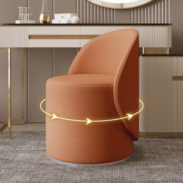 Contemporary Nordic Leather & Rubberwood Cylindrical Vanity Stool With Backrest & Swivel Function For Bedroom - Image 8