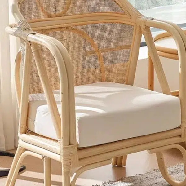 Traditional Japanese Solid Wood & Rattan Square Sofa With Armrest And Backrest For Living Room - Image 6