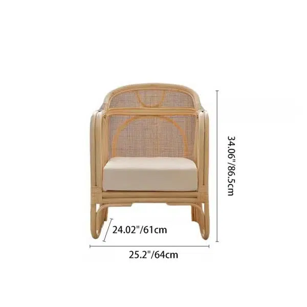 Traditional Japanese Solid Wood & Rattan Square Sofa With Armrest And Backrest For Living Room - Image 4