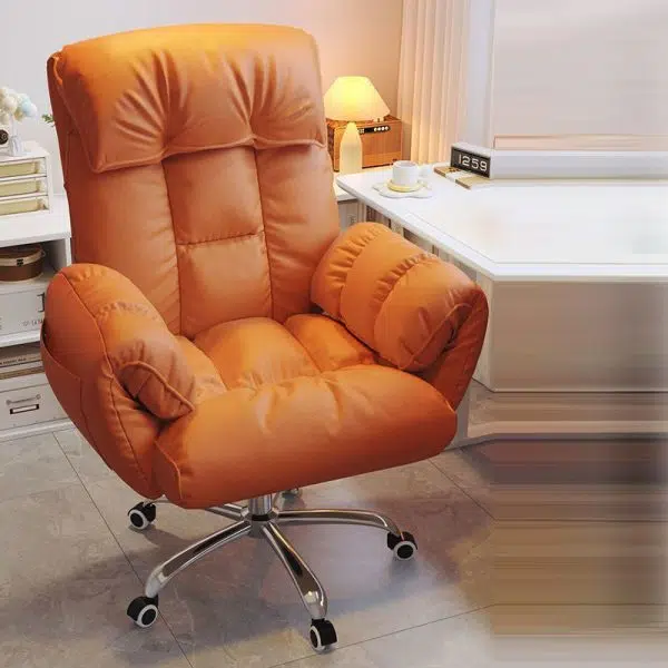 Modern Minimalist Fabric & Stainless Steel Square Seat Desk Chair With Adjustable Backrest & Swivel Base For Home Office - Image 12