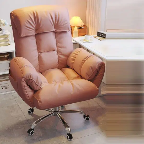 Modern Minimalist Fabric & Stainless Steel Square Seat Desk Chair With Adjustable Backrest & Swivel Base For Home Office - Image 17