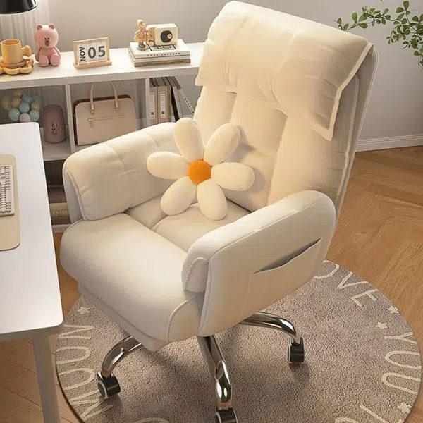 Modern Minimalist Fabric & Stainless Steel Square Seat Desk Chair With Adjustable Backrest & Swivel Base For Home Office - Image 3