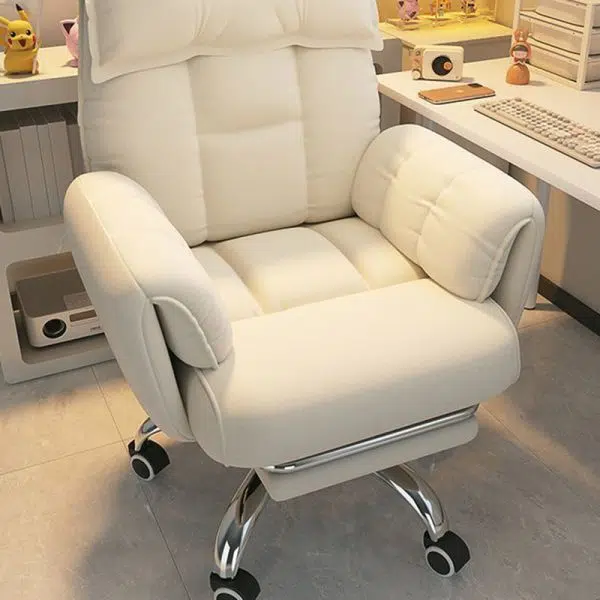 Modern Minimalist Fabric & Stainless Steel Square Seat Desk Chair With Adjustable Backrest & Swivel Base For Home Office - Image 8