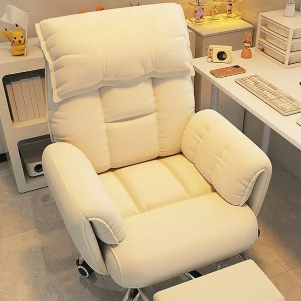 Modern Minimalist Fabric & Stainless Steel Square Seat Desk Chair With Adjustable Backrest & Swivel Base For Home Office - Image 7