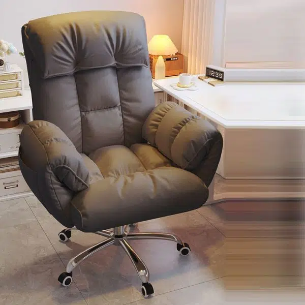 Modern Minimalist Fabric & Stainless Steel Square Seat Desk Chair With Adjustable Backrest & Swivel Base For Home Office - Image 10