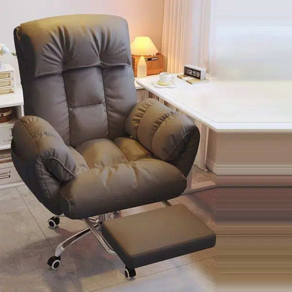 Modern Minimalist Fabric & Stainless Steel Square Seat Desk Chair With Adjustable Backrest & Swivel Base For Home Office - Image 9