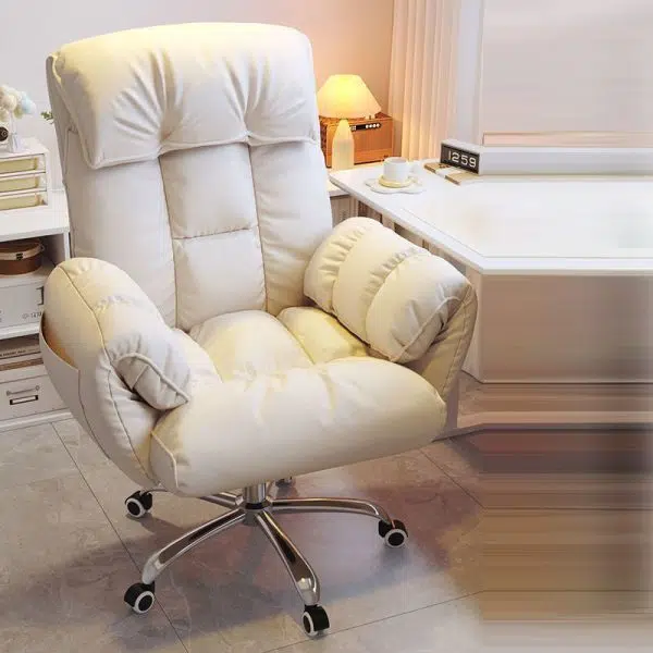 Modern Minimalist Fabric & Stainless Steel Square Seat Desk Chair With Adjustable Backrest & Swivel Base For Home Office - Image 14