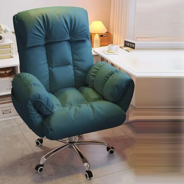 Modern Minimalist Fabric & Stainless Steel Square Seat Desk Chair With Adjustable Backrest & Swivel Base For Home Office - Image 15