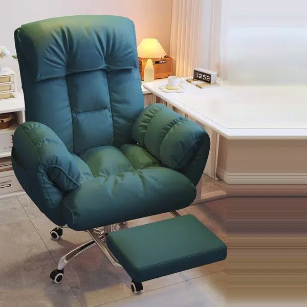 Modern Minimalist Fabric & Stainless Steel Square Seat Desk Chair With Adjustable Backrest & Swivel Base For Home Office - Image 16