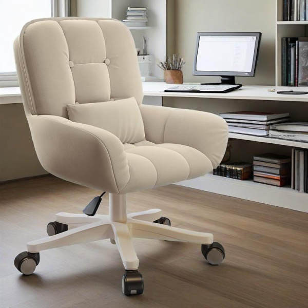 Modern Minimalist Velvet Leather & Nylon Square Desk Chair With Adjustable Height For Home Office - Image 9