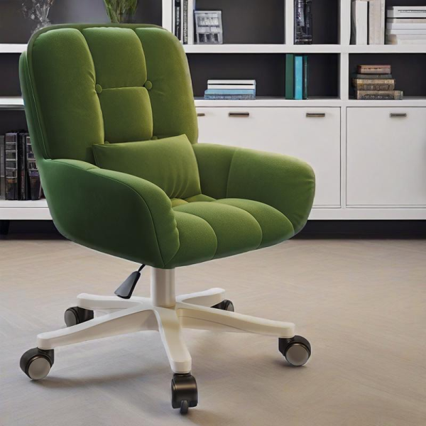 Modern Minimalist Velvet Leather & Nylon Square Desk Chair With Adjustable Height For Home Office - Image 11