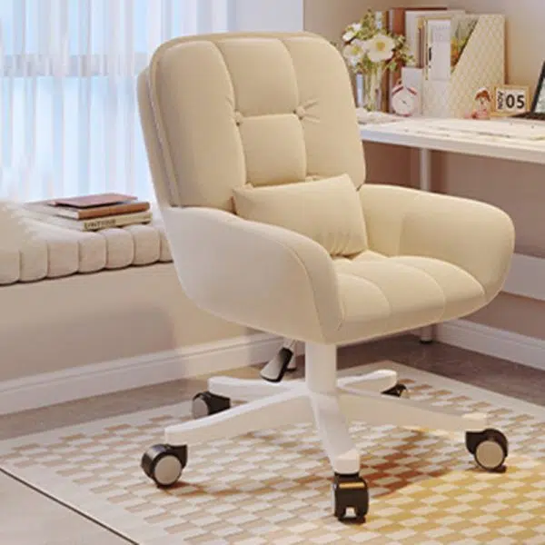 Modern Minimalist Velvet Leather & Nylon Square Desk Chair With Adjustable Height For Home Office - Image 3