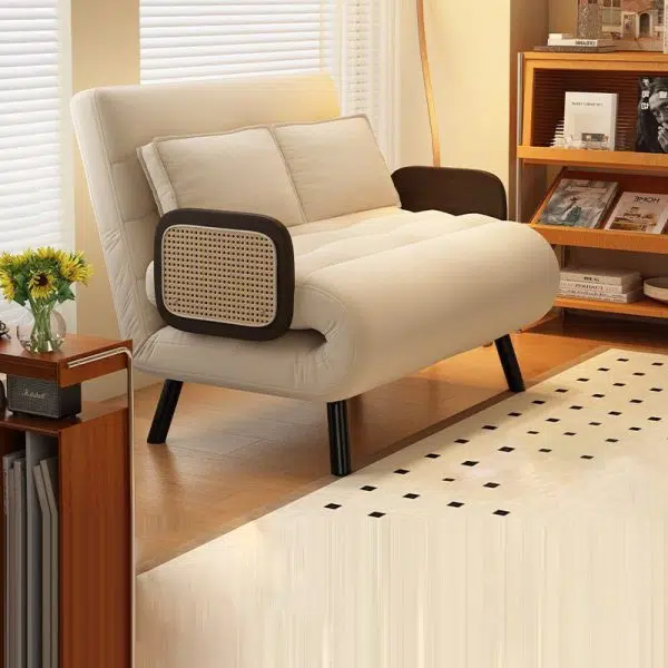 Contemporary Nordic Wood & Fabric Rectangular Sofa Bed With Foldable Function For Living Room And Bedroom