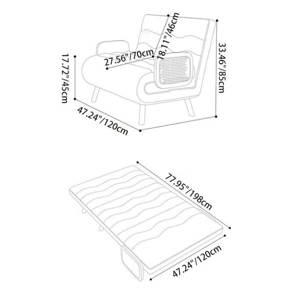 Contemporary Nordic Wood & Fabric Rectangular Sofa Bed With Foldable Function For Living Room And Bedroom - Image 5
