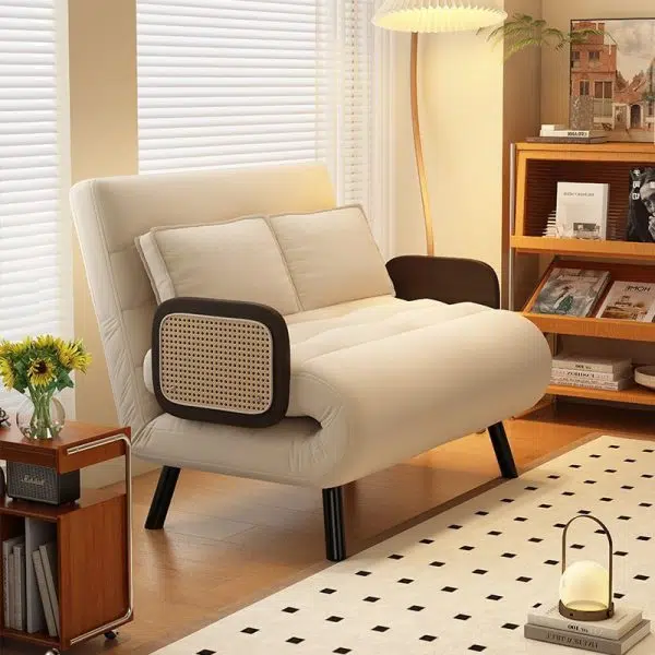 Contemporary Nordic Wood & Fabric Rectangular Sofa Bed With Foldable Function For Living Room And Bedroom - Image 13