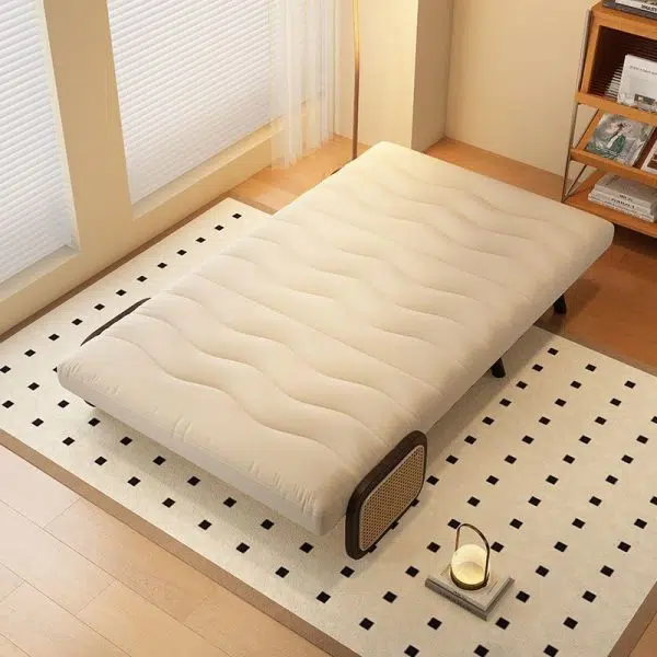 Contemporary Nordic Wood & Fabric Rectangular Sofa Bed With Foldable Function For Living Room And Bedroom - Image 11