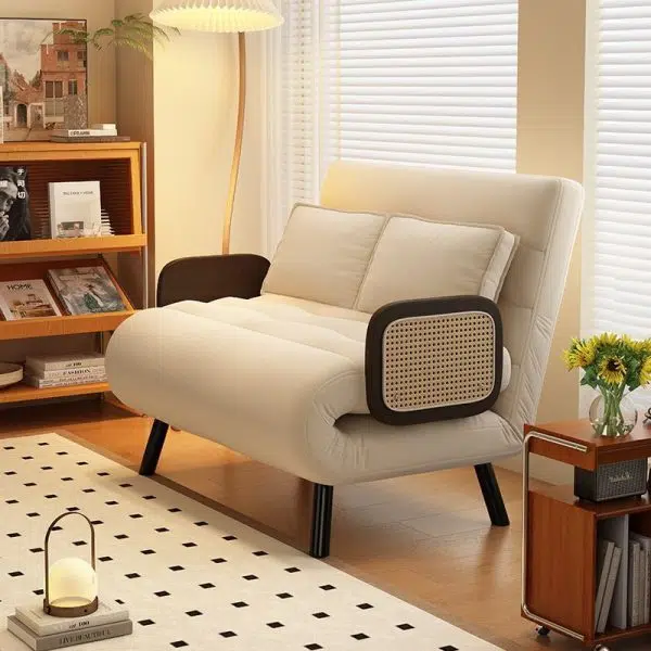 Contemporary Nordic Wood & Fabric Rectangular Sofa Bed With Foldable Function For Living Room And Bedroom - Image 2