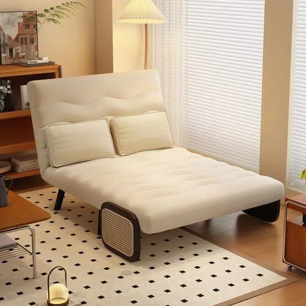 Contemporary Nordic Wood & Fabric Rectangular Sofa Bed With Foldable Function For Living Room And Bedroom - Image 12