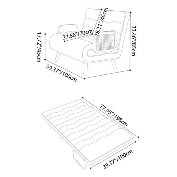 Contemporary Nordic Wood & Fabric Rectangular Sofa Bed With Foldable Function For Living Room And Bedroom - Image 4