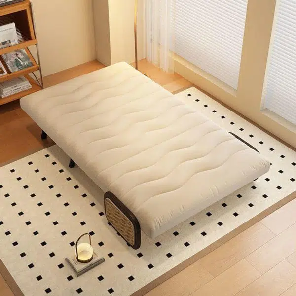 Contemporary Nordic Wood & Fabric Rectangular Sofa Bed With Foldable Function For Living Room And Bedroom - Image 10