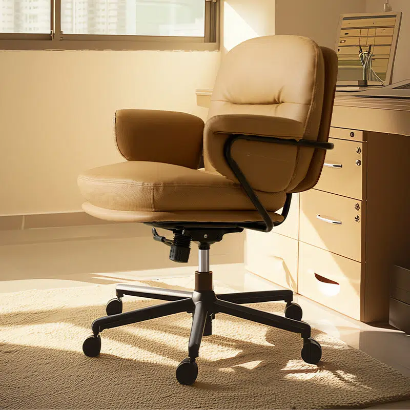 DFM-Chair-BM01394-2.jpg Contemporary Nordic Leather Square Desk Chair With Swivel & Height Adjustment For Home Office - Image 2