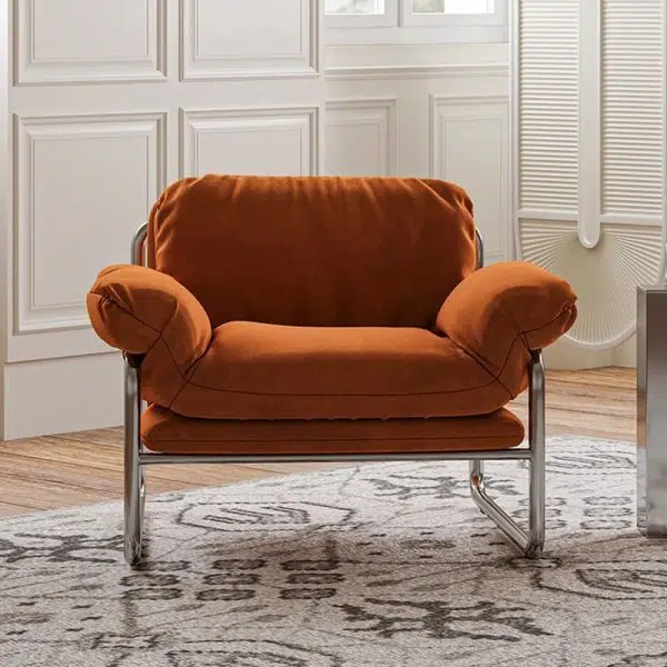 Contemporary Nordic Fabric & Stainless Steel Square Accent Chair With Ergonomic Comfort For Living Room & Bedroom