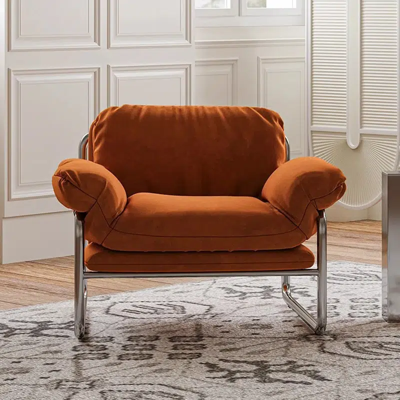 DFM-Chair-BM01404-4.jpg Contemporary Nordic Fabric & Stainless Steel Square Accent Chair With Ergonomic Comfort For Living Room & Bedroom - Image 1