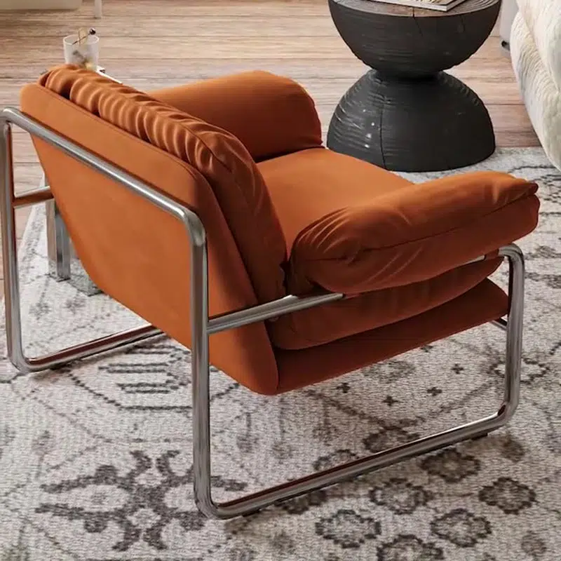 DFM-Chair-BM01404-5.jpg Contemporary Nordic Fabric & Stainless Steel Square Accent Chair With Ergonomic Comfort For Living Room & Bedroom - Image 5