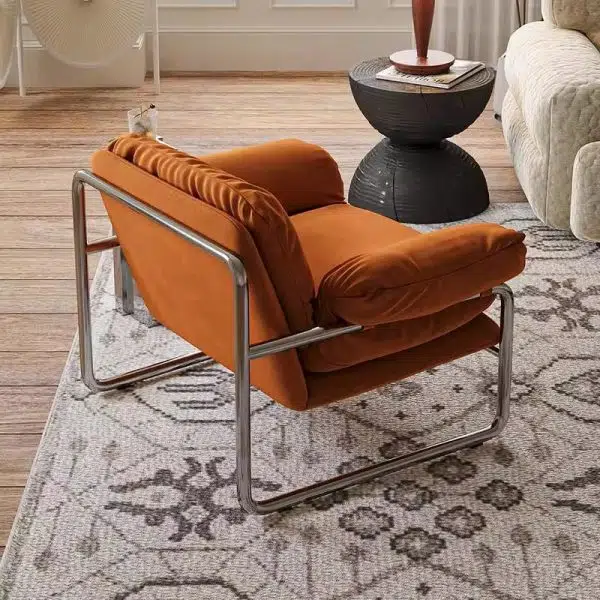 Contemporary Nordic Fabric & Stainless Steel Square Accent Chair With Ergonomic Comfort For Living Room & Bedroom - Image 8