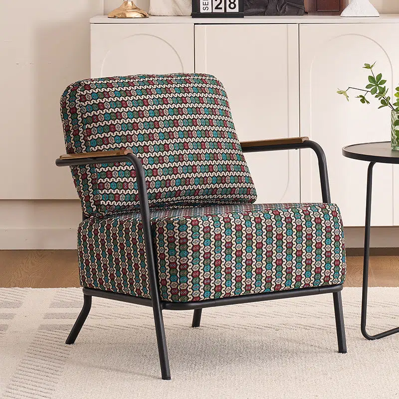 DFM-Chair-BM01405-1.jpg Contemporary Creative Cotton Linen & Carbon Steel Square Accent Chair With Ergonomic Design For Living Room & Bedroom - Image 1